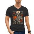 Read In Peace Skeleton Reading Book Halloween Teacher Men's V-Neck T-Shirt Read In Peace Skeleton Reading Book Halloween Teacher Men's V-Neck T-Shirt