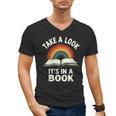 Retro Rainbow Take A Look It's In A Book Reading Men's V-Neck T-Shirt