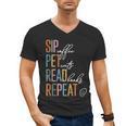 Sip Coffee Pet Cats Read Books Repeat Book Cat Lover Men's V-Neck T-Shirt