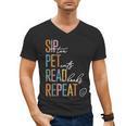 Sip Tea Pet Cats Read Books Repeat Book Cat Lover Men's V-Neck T-Shirt