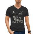 Skeleton Read In Peace Halloween Book Graphic Bookish Men's V-Neck T-Shirt