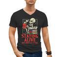 Staying Alive One Book At A Time Skeleton Reading Librarian Men's V-Neck T-Shirt Staying Alive One Book At A Time Skeleton Reading Librarian Men's V-Neck T-Shirt