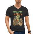 Unearth a Story Triceratops Dinosaur Reading Books Cute Dino Men's V-Neck T-Shirt