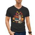 Vintage Books Tea Lovers Fall Autumn Leaves And Pumpkins Men's V-Neck T-Shirt