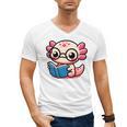 Adorable Book Lover Axolotl With Reading Glasses Cute Men's V-Neck T-Shirt