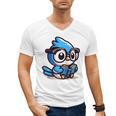 Adorable Book Lover Blue Jay With Reading Glasses Cute Raglan Baseball Tee Men's V-Neck T-Shirt