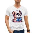 Adorable Book Lover Bulldog With Reading Glasses Cute Raglan Baseball Tee Men's V-Neck T-Shirt