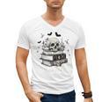 Boo Skeleton Skull Books Halloween Women School Teacher Kid Premium Men's V-Neck T-Shirt Boo Skeleton Skull Books Halloween Women School Teacher Kid Premium Men's V-Neck T-Shirt