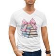 Book Lover Coquette Bow Pink Dainty Ribbon Cute Bookworm Men's V-Neck T-Shirt