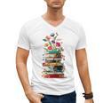 Book Stack With Flowers Reading Lover Bookish Men's V-Neck T-Shirt