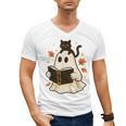 Books Ghost Reading Book Halloween Library Cat Fall Men's V-Neck T-Shirt
