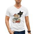 Cat And Books Flowers Reading Club Cat Lover Bookworm Men's V-Neck T-Shirt