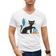 Cat Midcentury With Book And Coffee Atomic Age Mid Century Men's V-Neck T-Shirt