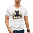 Cat Shirts For Women Book Lover Shirt Cute Cat And Book Premium Tri-Blend Men's V-Neck T-Shirt