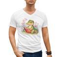 Crocodile Reading Book Watercolor Flowers Kids Men's V-Neck T-Shirt