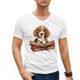 Cute Dog Beagle Reading Book Men's V-Neck T-Shirt