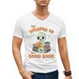 Cute Halloween Teacher Librarian Mummy Reading Books Men's V-Neck T-Shirt