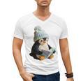Cute Penguin Reading Book Faux-Crochet Print Men's V-Neck T-Shirt Cute Penguin Reading Book Faux-Crochet Print Men's V-Neck T-Shirt