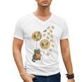 Cute Reading Cat With Kitten Dandelion Flowers Book Lover Men's V-Neck T-Shirt
