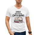Easily Distracted By Cats And Books Cute Book Lover Men's V-Neck T-Shirt Easily Distracted By Cats And Books Cute Book Lover Men's V-Neck T-Shirt
