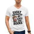 Easily Distracted By Cats And Books Lovers Reading Men's V-Neck T-Shirt