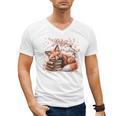 Fox And Book Lover Graphic For Women And Spring Pink Flower Men's V-Neck T-Shirt