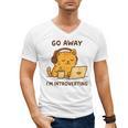 Go Away I'm Introverting Cozy Cat With Laptop And Coffee Men's V-Neck T-Shirt Go Away I'm Introverting Cozy Cat With Laptop And Coffee Men's V-Neck T-Shirt