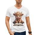 Highland Cow Reading Book Bookworm Men's V-Neck T-Shirt Highland Cow Reading Book Bookworm Men's V-Neck T-Shirt