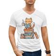 Kawaii Cat Coffee Books Teacher Men Women Girls Kids Men's V-Neck T-Shirt