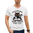 Read Banned Books Drink Coffee Fight Evil Retro Cat Men's V-Neck T-Shirt Read Banned Books Drink Coffee Fight Evil Retro Cat Men's V-Neck T-Shirt