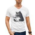 Reading Cat Cat Book Lover Men's V-Neck T-Shirt