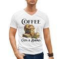 Sleeping Cat And Books With Coffee Lover Men's V-Neck T-Shirt