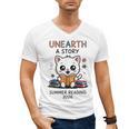 Unearth a Story Cute Kitten Summer Reading 2026 Cat Book Men's V-Neck T-Shirt