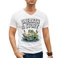 Unearth a Story Frog Reading a Book Summer 2026 Premium Tri-Blend Men's V-Neck T-Shirt