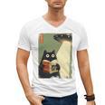 Vintage Japanese Cat Book Lovers UFO Alien Abduction Cat Dad Men's V-Neck T-Shirt