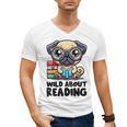 Wild About Reading Book Lover Pug Dog Men's V-Neck T-Shirt Wild About Reading Book Lover Pug Dog Men's V-Neck T-Shirt