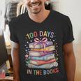 100 Days In The Books Cute Book 100 Days Of School Teachers Men's V-Neck T-Shirt 100 Days In The Books Cute Book 100 Days Of School Teachers Men's V-Neck T-Shirt