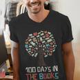 100 Days In The Books Tree Reading Teacher Student 100th Day Men's V-Neck T-Shirt