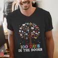 100 Days Of School 100th Day In The Books Reading Teacher Men's V-Neck T-Shirt 100 Days Of School 100th Day In The Books Reading Teacher Men's V-Neck T-Shirt