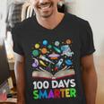 100th Day Of School Astronaut Books Space 100 Days Smarter Men's V-Neck T-Shirt
