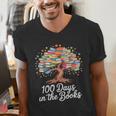100th Day Of School Books Tree Reading Men's V-Neck T-Shirt