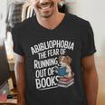 Abibliophobia Dog Book Lover Library Men's V-Neck T-Shirt Abibliophobia Dog Book Lover Library Men's V-Neck T-Shirt
