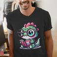 Adorable Book Lover Basilisk With Reading Glasses Cute Men's V-Neck T-Shirt