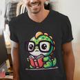 Adorable Book Lover Iguana With Reading Glasses Cute Men's V-Neck T-Shirt