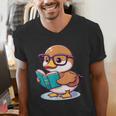 Adorable Book Lover Mallard Duck With Reading Glasses Cute Men's V-Neck T-Shirt