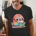 Adorable Book Lover Parrot With Reading Glasses Cute Men's V-Neck T-Shirt