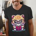 Adorable Book Lover Persian Cat With Reading Glasses Cute Men's V-Neck T-Shirt Adorable Book Lover Persian Cat With Reading Glasses Cute Men's V-Neck T-Shirt