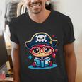 Adorable Book Lover Pirate With Reading Glasses Cute Men's V-Neck T-Shirt
