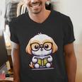 Adorable Book Lover Shih Tzu With Reading Glasses Cute Men's V-Neck T-Shirt