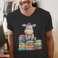 Adorable Donkey With Heart Sitting On Colorful Book Stack Men's V-Neck T-Shirt